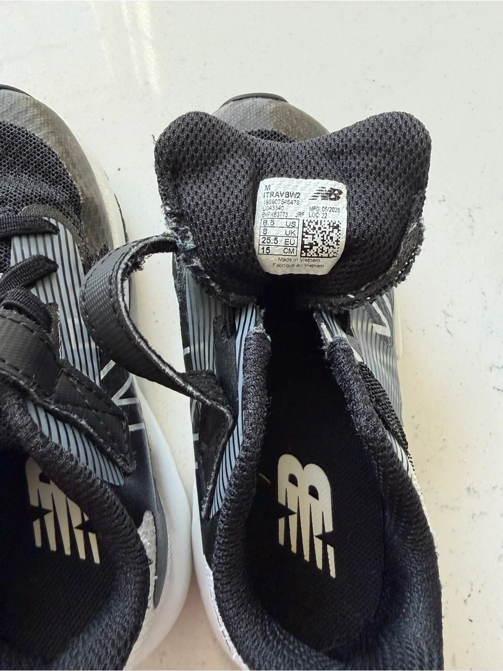 New Balance Black and White Kids Velcro Sneakers